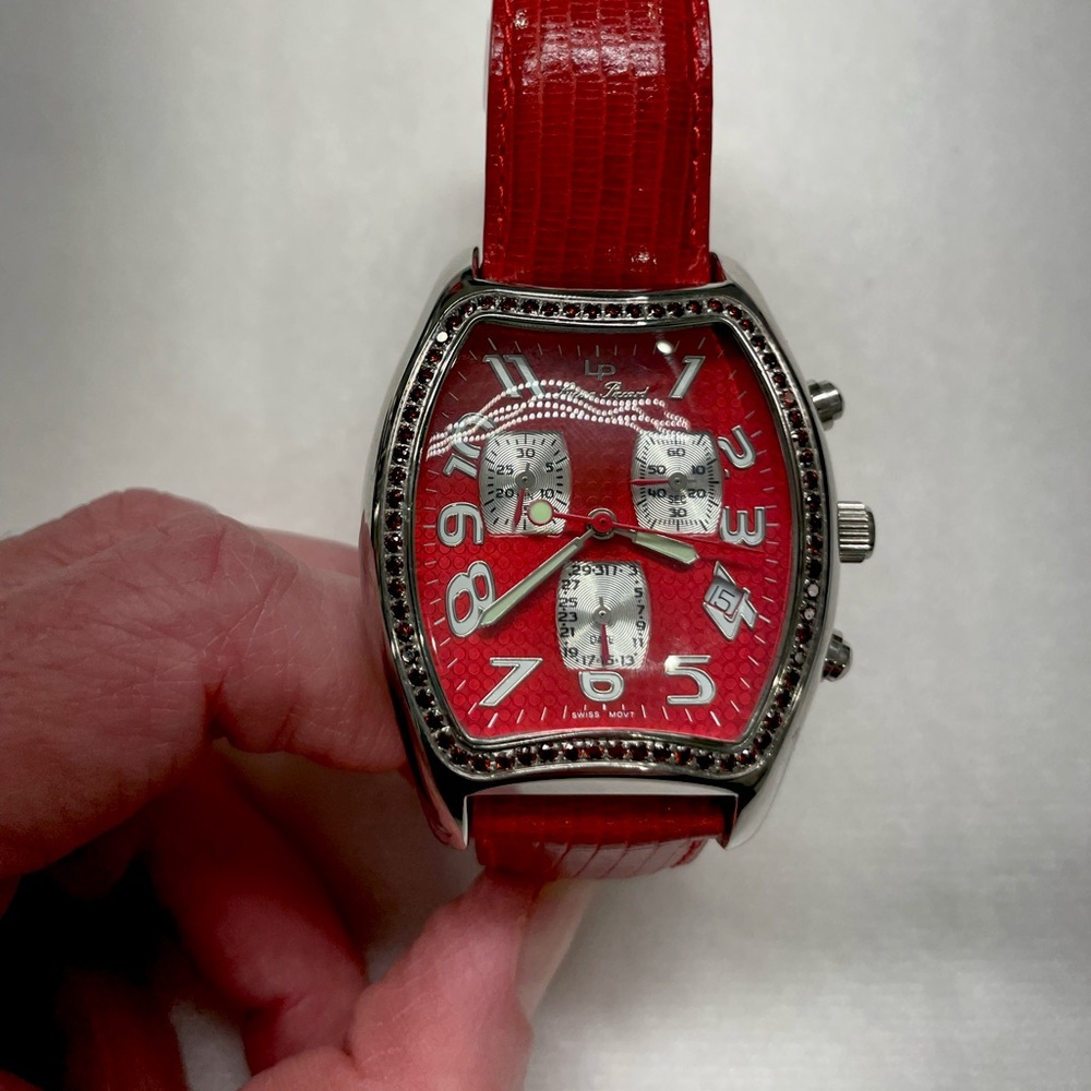 NOT Working large Lucien Picard Ruby bezel chronograph watch- beautiful jewelry
